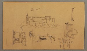 Dibujo, Castillo, Minarete, Veleros, Casa, Mayo 1868