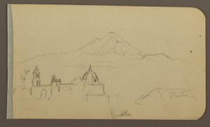 Dibujo, Catedral, Montaña, Cuautla; Verso: Casa, Iglesia, Árbol Cuautla, Febrero 1885 de Frederic Edwin Church