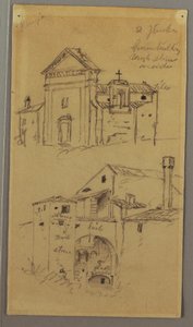 Dibujo, Iglesia, Edificio, Puente cubierto, posiblemente 1868-69 de Frederic Edwin Church