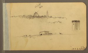 Dibujo, Iglesia, torre, casa; Verso: Cordillera, 1889 de Frederic Edwin Church