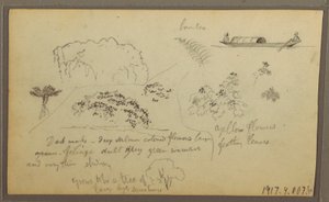 Dibujo, Iglesia, torres; Verso: Figuras en canoa, Bocetos botánicos, 1857 de Frederic Edwin Church