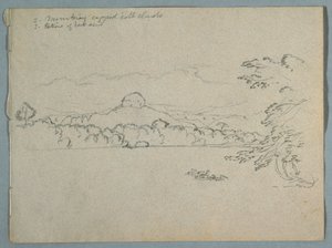 Dibujo, Paisaje montañoso sudamericano cubierto de nubes visto junto a una bahía, ¿Parte 1, 1853, probablemente mayo de Frederic Edwin Church