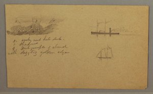 Dibujo, Estudio de nubes, barco de vapor, velero, posiblemente 1865-66