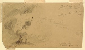 Dibujo, Atardecer nublado sobre una cordillera, julio de 1866 de Frederic Edwin Church