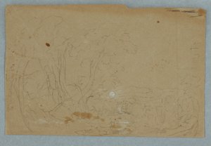 Dibujo, Cielo nublado sobre un paisaje de colinas; reverso: Luna llena reflejada en un arroyo, 1845-50 de Frederic Edwin Church
