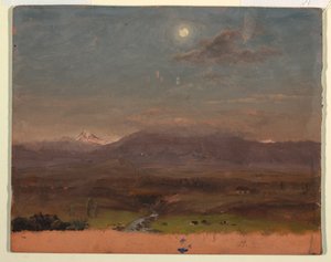 Dibujo, Colombia o Ecuador, montañas, luz de luna, 1853 o 1857