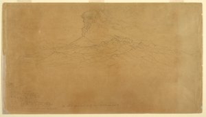 Dibujo, Volcán Cotapaxi en erupción detrás de las cordilleras, Ecuador, 1857