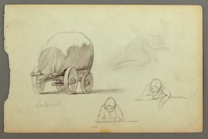 Dibujo, Vagón cubierto, Tres estudios de una mujer, posiblemente 1868 de Frederic Edwin Church