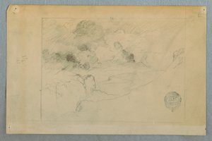 Dibujo, Vista lejana del volcán Sangay en erupción, Ecuador, 1857-62 de Frederic Edwin Church