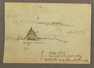 Dibujo, Vista lejana de la cúpula de la basílica de San Pedro, Roma, Italia, enero de 1869 de Frederic Edwin Church