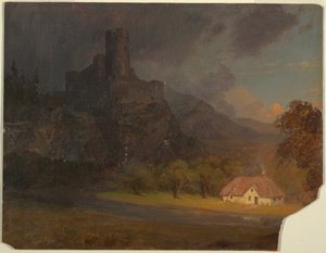 Dibujo, Castillo y cabaña ingleses, ca. 1844 de Frederic Edwin Church