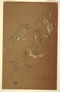 Dibujo, Roca caída sobre escombros, El Yemen, 2 de marzo de 1868 de Frederic Edwin Church