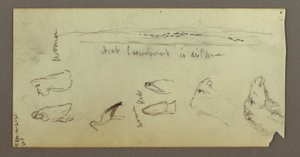 Dibujo, Figura montando un camello, llevando una lanza, dos estudios de figuras, posiblemente 1868 de Frederic Edwin Church