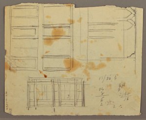 Dibujo, Bocetos de figuras; Verso: Librería, 1853 de Frederic Edwin Church