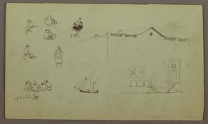 Dibujo, Estudios de figuras, Velero, Estudios arquitectónicos, posiblemente 1868 de Frederic Edwin Church