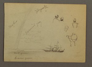 Dibujo, Estudios de figuras, Velero, Arco iris, posiblemente 1868 de Frederic Edwin Church