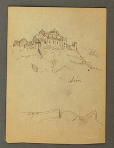 Dibujo, Fortificación de Clifftops, Sion, Valle del Ródano, posiblemente 1868