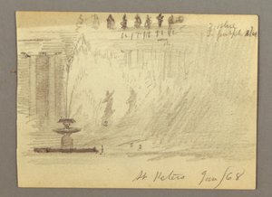 Dibujo, Fuente en la plaza de la Basílica de San Pedro, Roma, Italia, enero de 1868 de Frederic Edwin Church