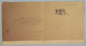Dibujo, Portal y vista parcial de Guaranda, Ecuador, 3 de junio de 1857 de Frederic Edwin Church