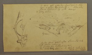 Dibujo, Glaciar, puente y casa, septiembre de 1868