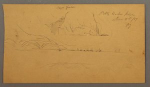 Dibujo, Puerto, Veleros, Montañas, 21 de junio de 1859 de Frederic Edwin Church