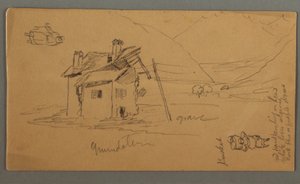 Dibujo, Hlaf-Ruined House in Valley, Two Figures, 1868 de Frederic Edwin Church