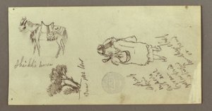 Dibujo, Caballo, Figura de espaldas, Árboles, posiblemente 1868