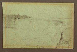 Dibujo, Cataratas en herradura con doble arco iris, río Niágara, Canadá, 1856 de Frederic Edwin Church