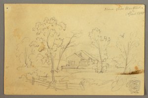 Dibujo, Casa en el bosque junto a un arroyo, abril de 1845 de Frederic Edwin Church