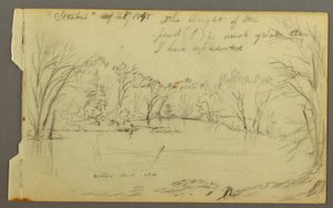 Dibujo, Htakie () Estanque bordeado de árboles, 1845