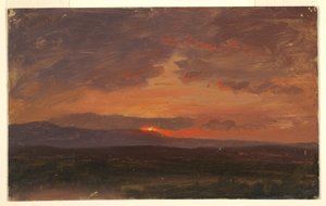 Dibujo, Valle del Hudson, Nueva York, con el sol poniéndose tras las montañas Catskill, 1855-65 de Frederic Edwin Church