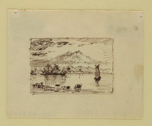 Dibujo, Paisaje imaginario, hacia 1850 de Frederic Edwin Church