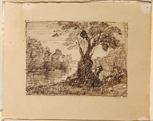 Dibujo, Paisaje fluvial imaginario, ca. 1870-73 de Frederic Edwin Church