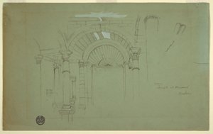 Dibujo, Interior, Templo de Mismiyeh, Siria, 28 de abril de 1868 de Frederic Edwin Church