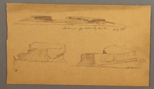 Dibujo, Isla frente al puerto de Henly y dos icebergs flotantes, 16 de julio de 1859 de Frederic Edwin Church