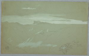 Dibujo, Costa y cielo de Jamaica vistos desde cerca de Captain Kent, Bellevue, Jamaica, julio de 1865 de Frederic Edwin Church