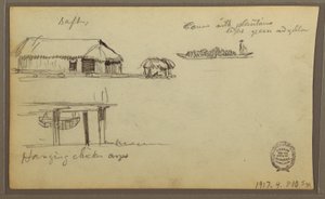 Dibujo, Paisaje; Verso: Casas, Canoa, 1857 de Frederic Edwin Church