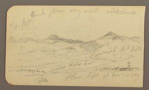 Dibujo, Paisaje, casas; Verso: Copa de árbol, febrero de 1885