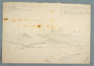 Dibujo, Paisaje en el valle del Hudson; verso: Boceto de iglesia con naves arboladas, 14 de junio de 1870 de Frederic Edwin Church