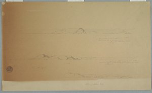 Dibujo, Paisaje cerca de la isla de Fogo, Brimstone, Head, Change Island Rocks, 2 de julio de 1869 de Frederic Edwin Church