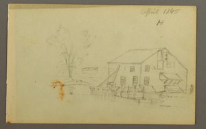 Dibujo, Edificio de palomares con embarcadero junto a un arroyo, 1845 de Frederic Edwin Church