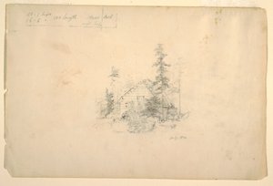 Dibujo, Cabaña de troncos rodeada de árboles, julio de 1844 de Frederic Edwin Church
