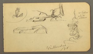 Dibujo, Hombre en barca, rocas, tronco de árbol, árboles, 1878 de Frederic Edwin Church