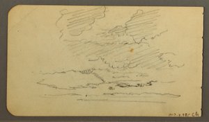 Dibujo, Hombre en barca, rocas, tronco de árbol, árboles, 1878 de Frederic Edwin Church