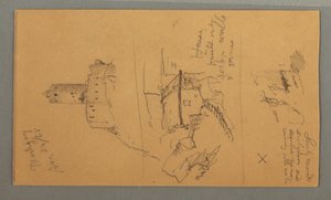Dibujo, Castillo medieval, Casa Cascada, 24 de agosto de 1868