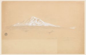 Dibujo, Monte Chimborazo desde la Casa del Senior Pablo Bustamante, Riobamba, Ecuador, 14 de julio de 1857. de Frederic Edwin Church
