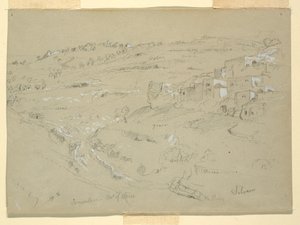 Dibujo, Monte de los Olivos, Betania, Siloé y Jerusalén, Palestina [Betania y Silwan, Jerusalén Este y Jerusalén, Israel], 7 y 10 de febrero de 1868. de Frederic Edwin Church