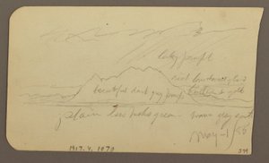 Dibujo, Pico de montaña; reverso: Cordillera escarpada, 1 de mayo de 1885