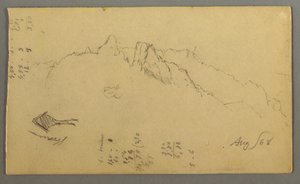 Dibujo, Picos de montaña, Santuario al borde de la carretera, agosto de 1868 de Frederic Edwin Church