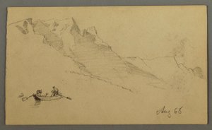 Dibujo, Picos de montaña, Dos figuras en un bote de remos, agosto de 1868 de Frederic Edwin Church